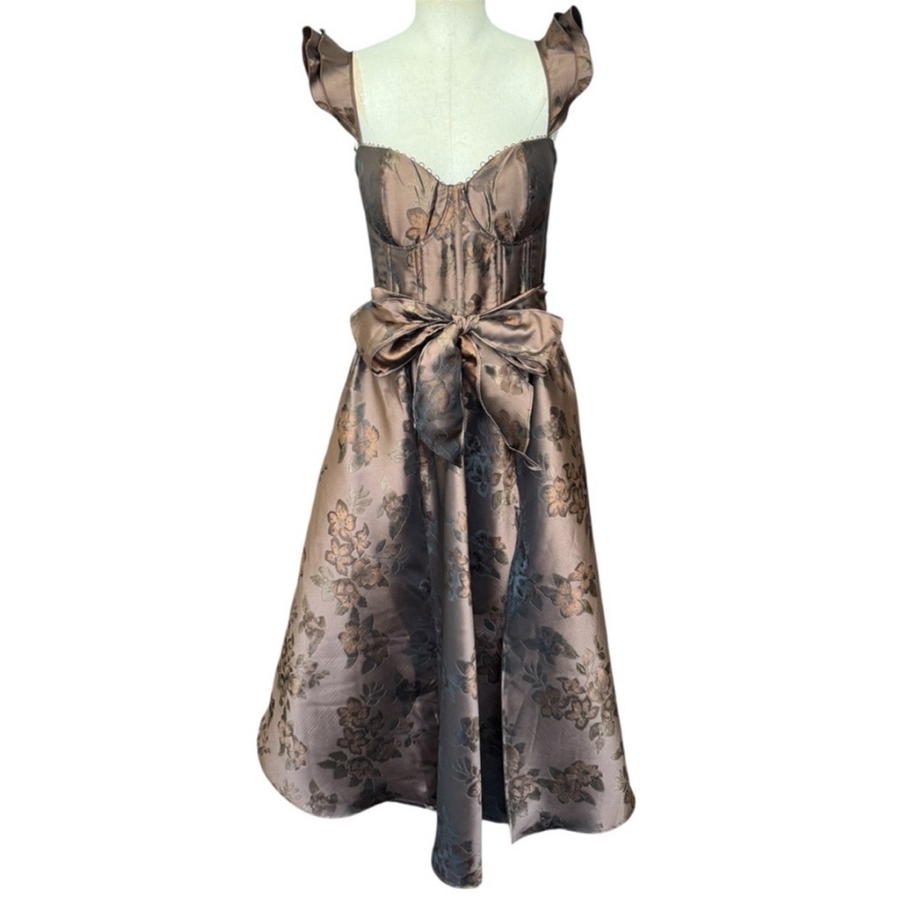 NWT V. Chapman The Vera Dress in Cocoa Baroque Floral Brown - Picture 5 of 17